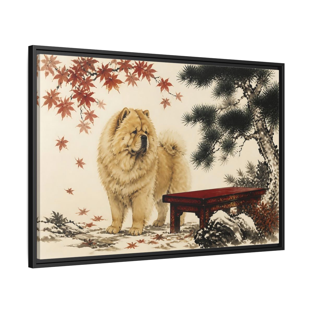 Side Mockup 13. Pet Chow Chow Garden Portrait shown as framed canvas print