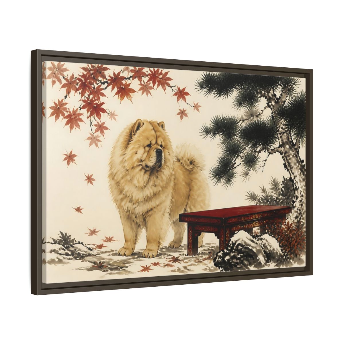 Side Mockup 11. Pet Chow Chow Garden Portrait shown as framed canvas print