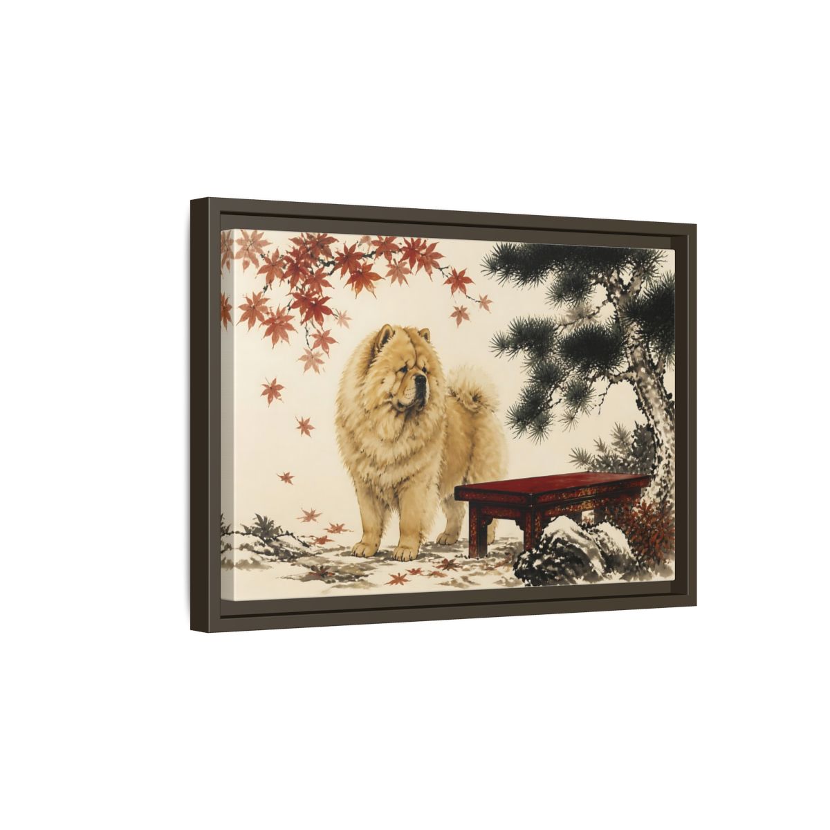 Side Mockup 5. Pet Chow Chow Garden Portrait shown as framed canvas print