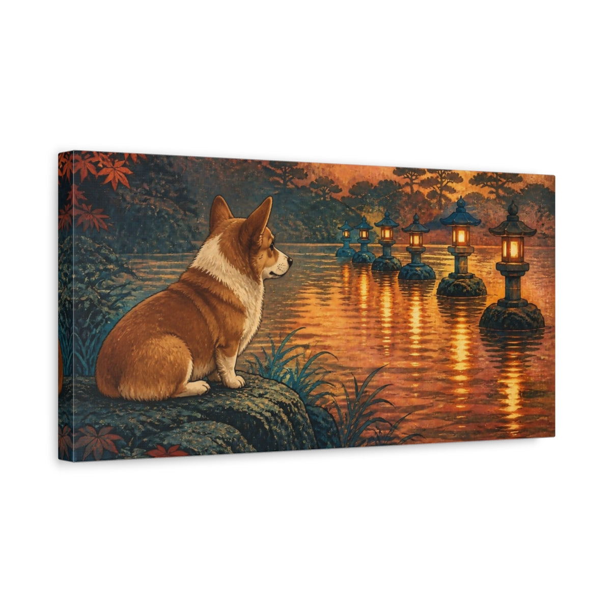 Side Mockup 3. Pet Corgi By Lanterns shown as canvas print