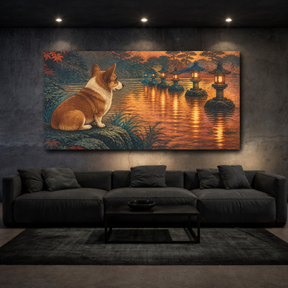 Mockup 3. Pet Corgi By Lanterns shown as canvas print