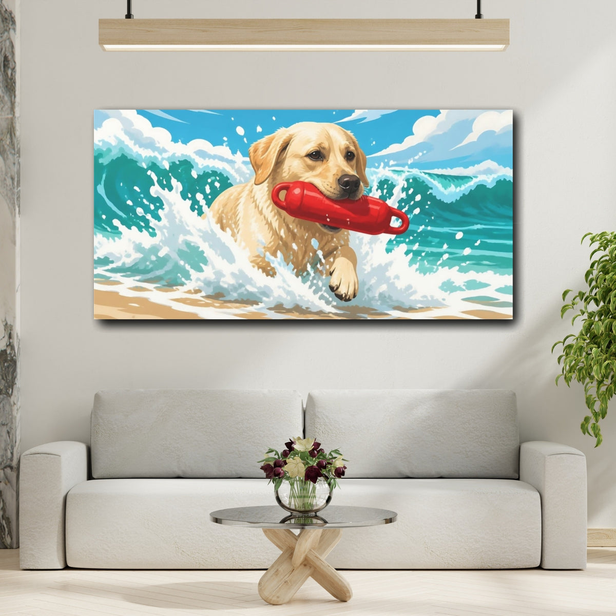Mockup 2. Pet Labrador Fetching Buoy shown as canvas print