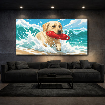 Mockup 3. Pet Labrador Fetching Buoy shown as canvas print