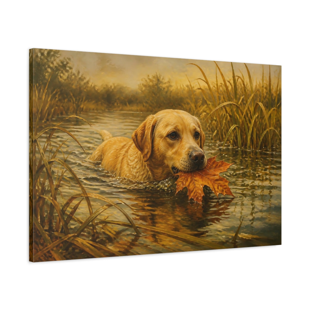 Main Mockup. Pet Labrador With Leaf shown as canvas print
