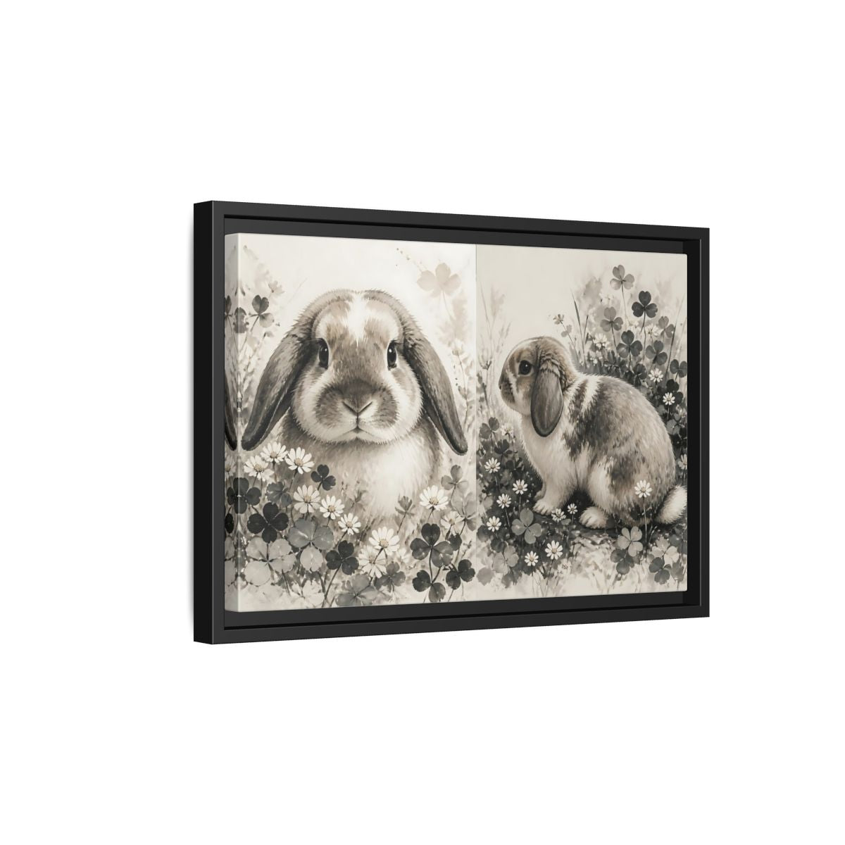 Side Mockup 6. Pet Rabbit Portrait shown as framed canvas print