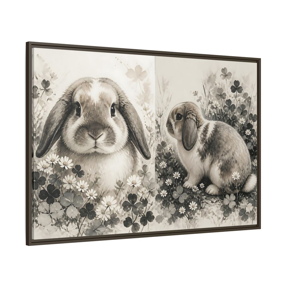 Side Mockup 8. Pet Rabbit Portrait shown as framed canvas print