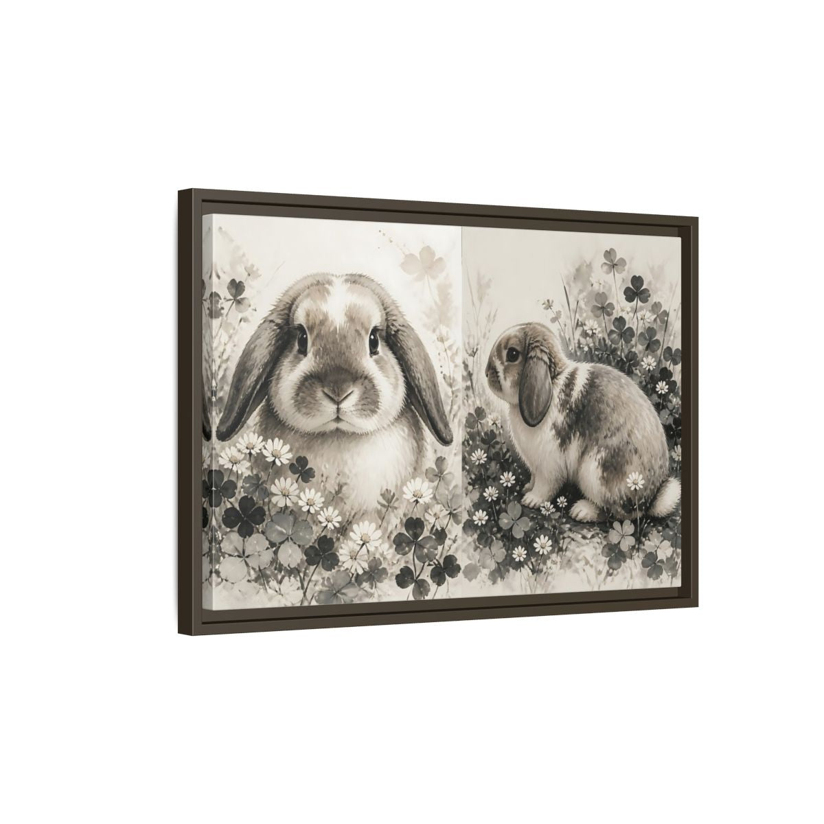 Side Mockup 2. Pet Rabbit Portrait shown as framed canvas print