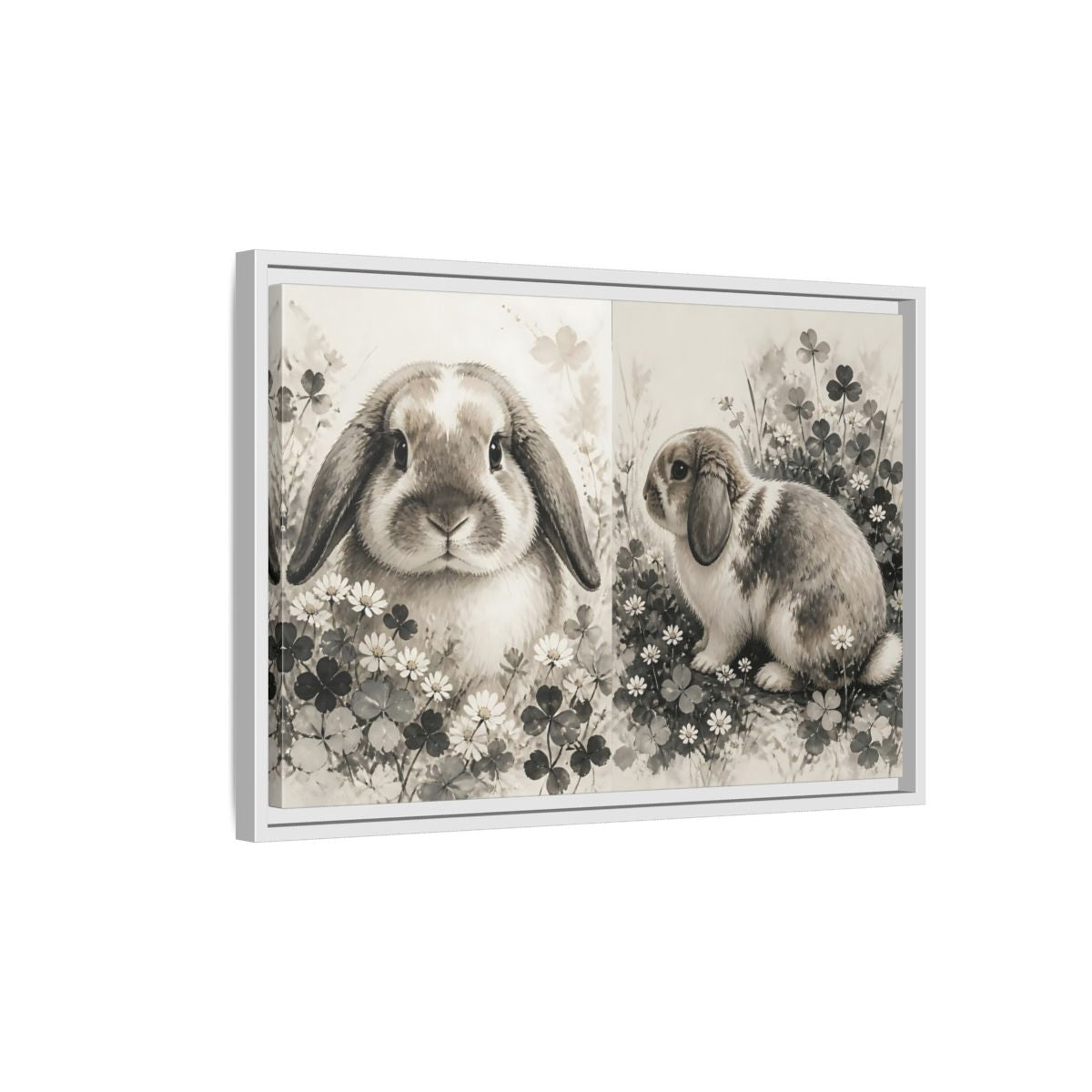 Side Mockup 1. Pet Rabbit Portrait shown as framed canvas print