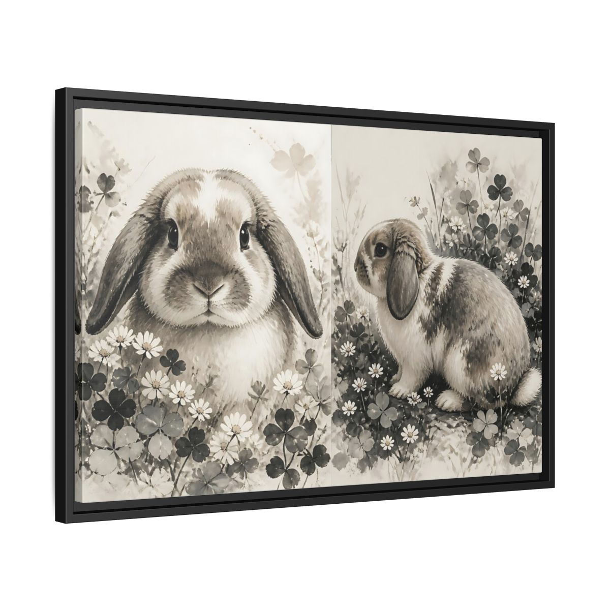 Side Mockup 14. Pet Rabbit Portrait shown as framed canvas print