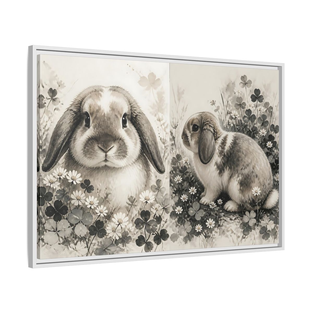 Side Mockup 9. Pet Rabbit Portrait shown as framed canvas print