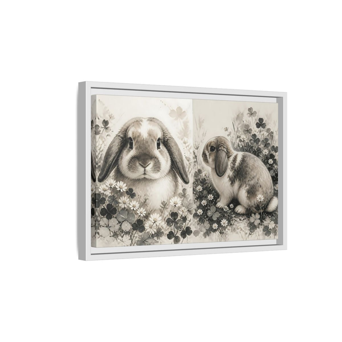 Side Mockup 4. Pet Rabbit Portrait shown as framed canvas print