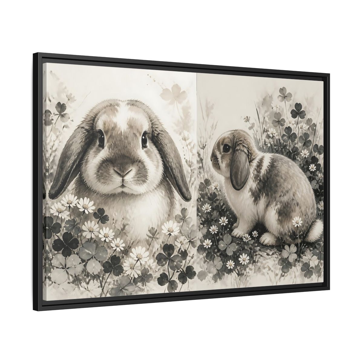 Side Mockup 13. Pet Rabbit Portrait shown as framed canvas print