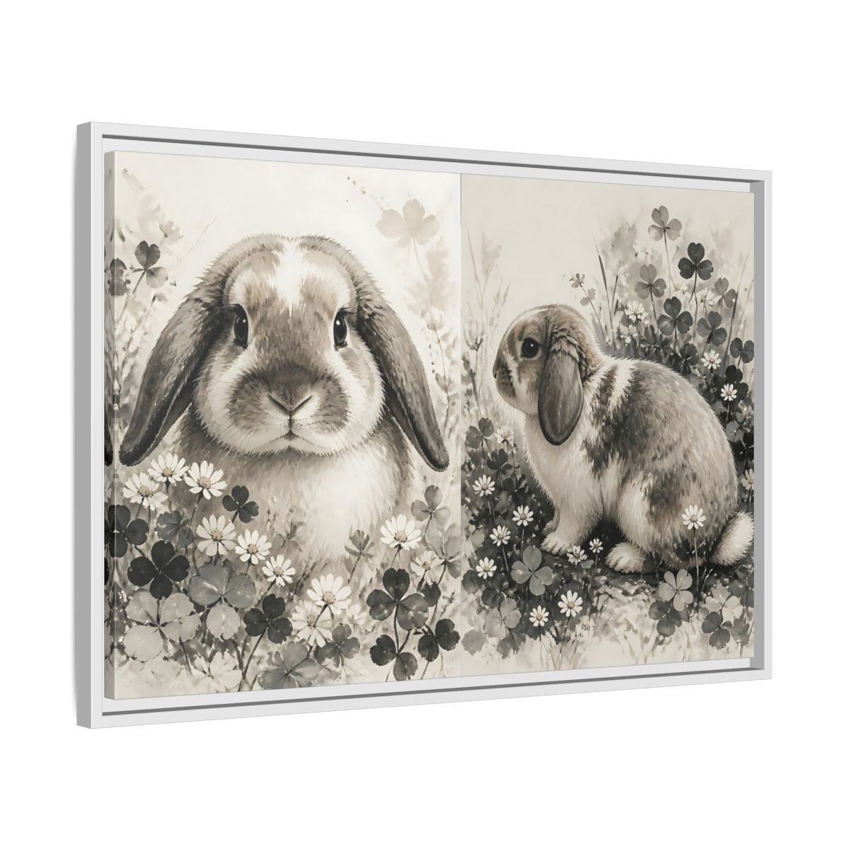 Side Mockup 10. Pet Rabbit Portrait shown as framed canvas print
