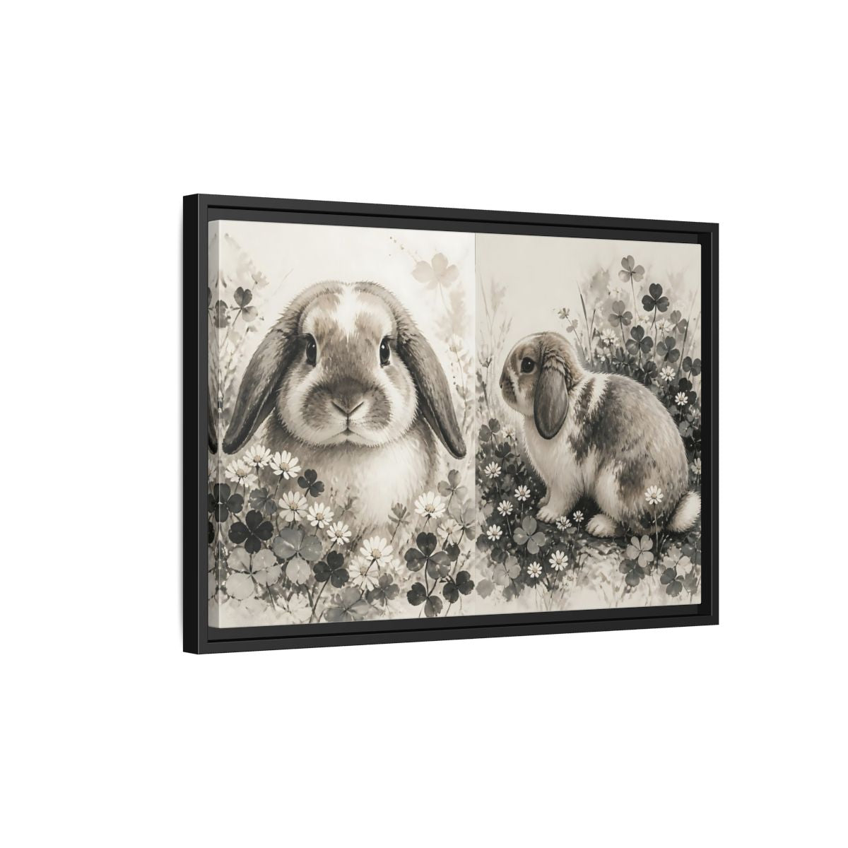 Side Mockup 3. Pet Rabbit Portrait shown as framed canvas print