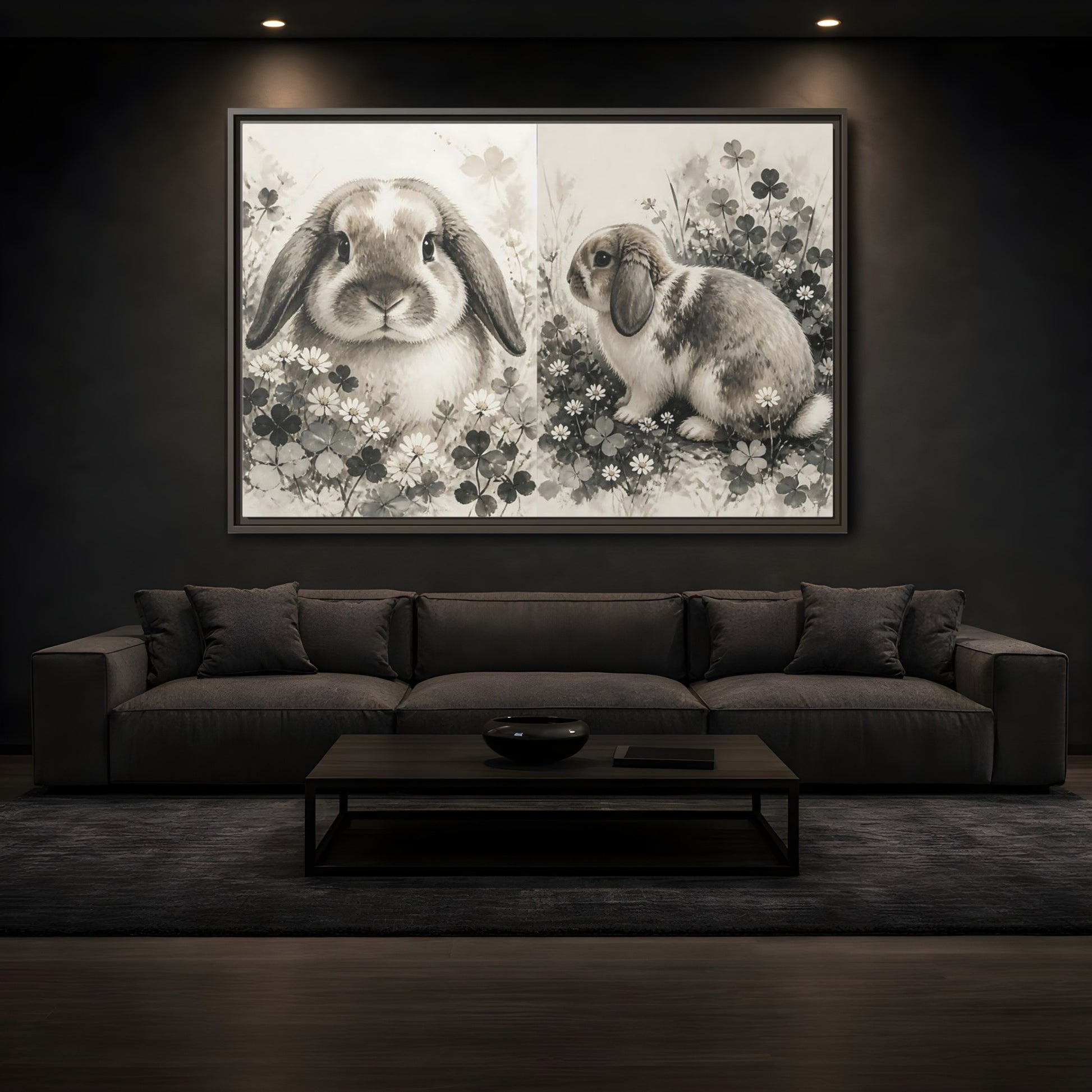 Mockup 3. Pet Rabbit Portrait shown as framed canvas print