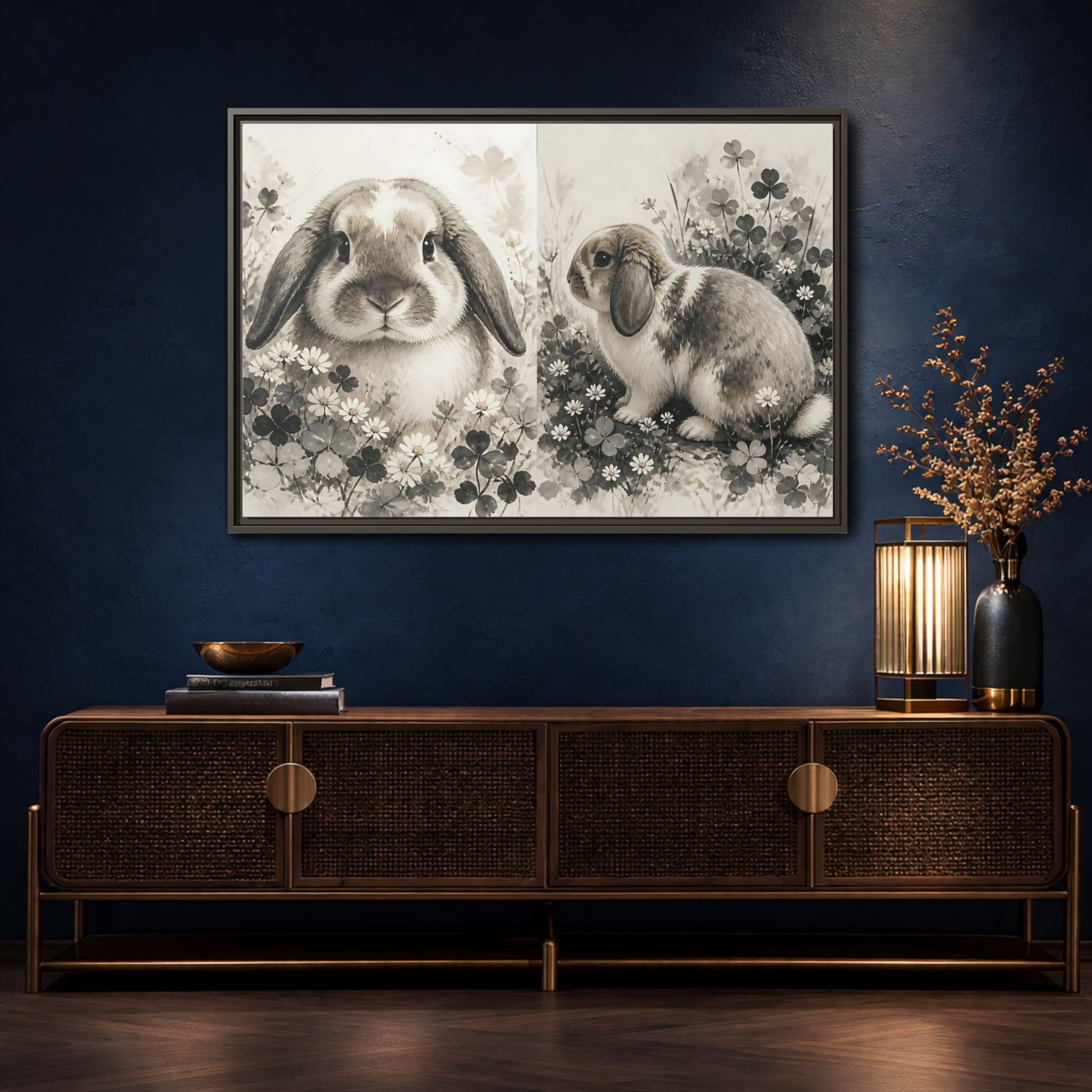 Mockup 4. Pet Rabbit Portrait shown as framed canvas print