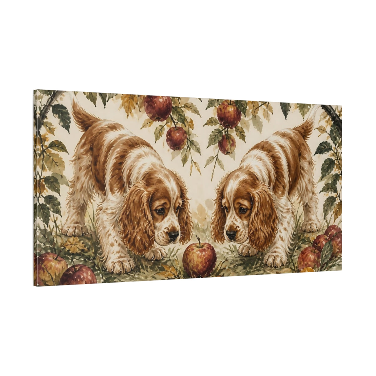 Side Mockup 2. Pet Spaniel With Apple shown as canvas print