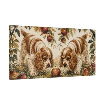 Side Mockup 1. Pet Spaniel With Apple shown as canvas print