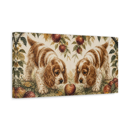 Side Mockup 3. Pet Spaniel With Apple shown as canvas print