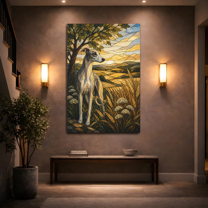 Mockup 2. Pet Whippet In Wheat shown as canvas print