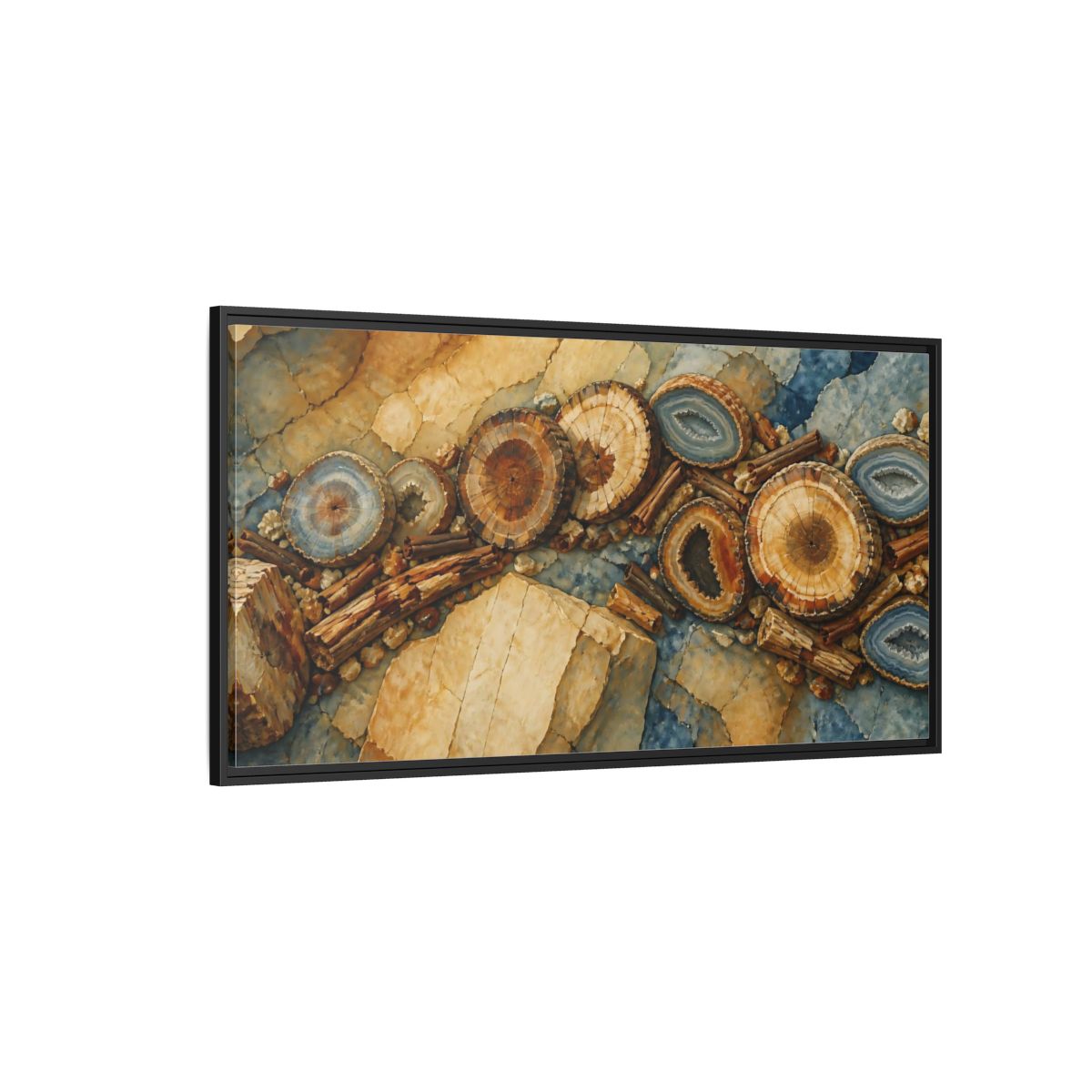 Side Mockup 5. Petrified Wood Nature Study shown as framed canvas print
