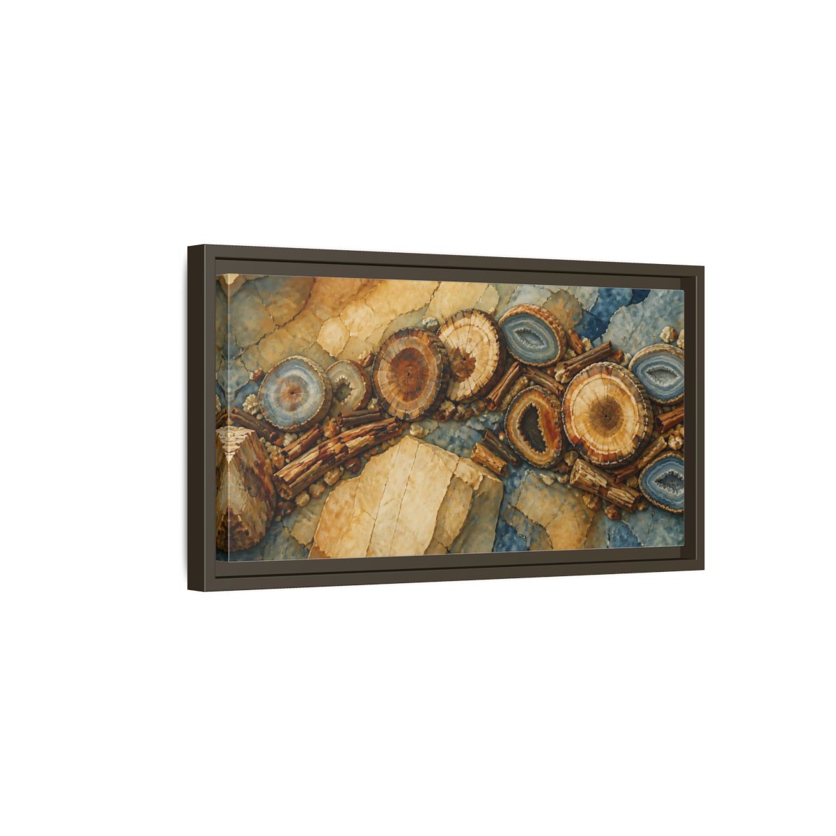 Side Mockup 7. Petrified Wood Nature Study shown as framed canvas print