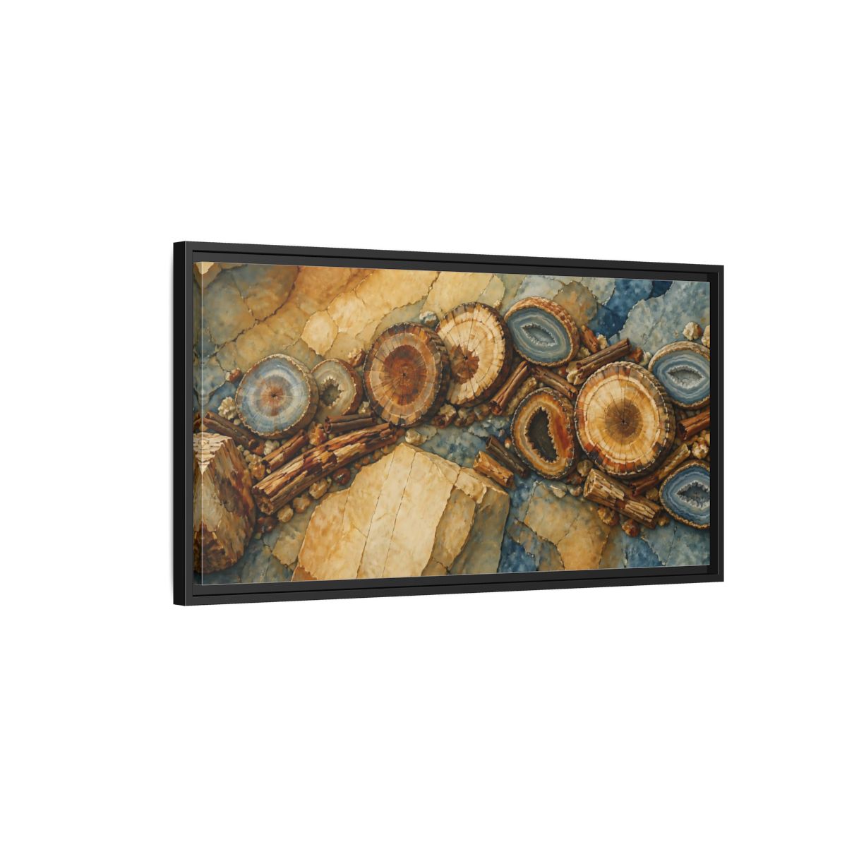 Side Mockup 2. Petrified Wood Nature Study shown as framed canvas print