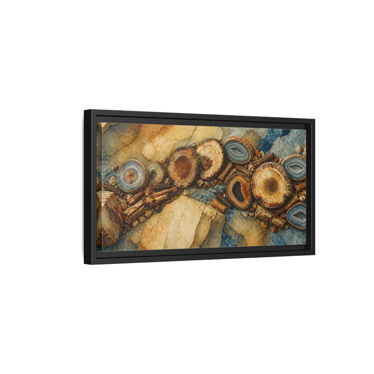 Side Mockup 8. Petrified Wood Nature Study shown as framed canvas print