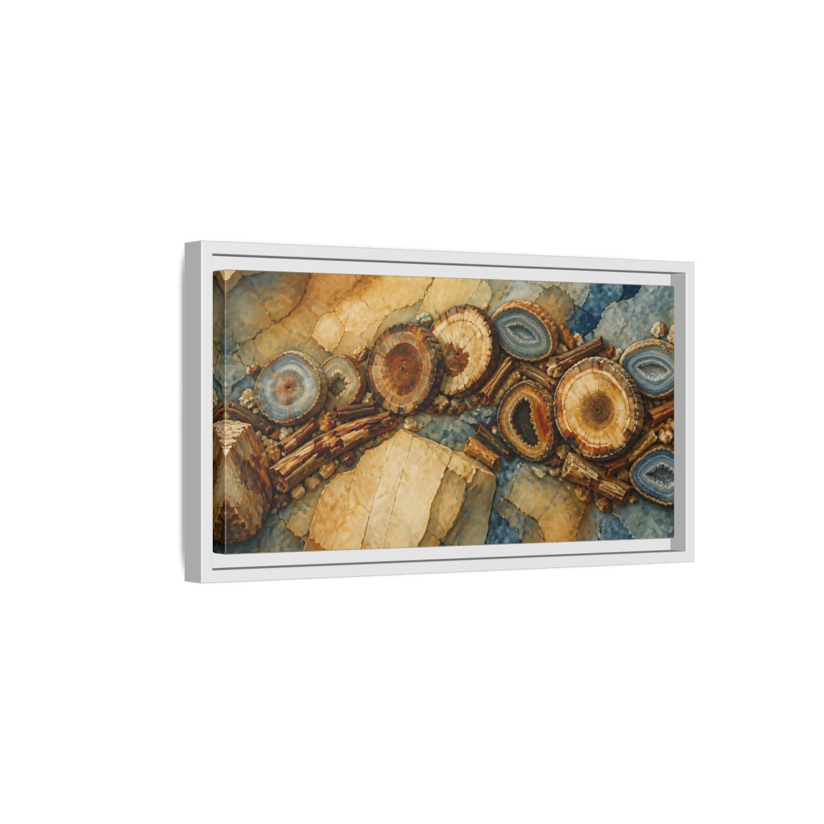 Side Mockup 6. Petrified Wood Nature Study shown as framed canvas print
