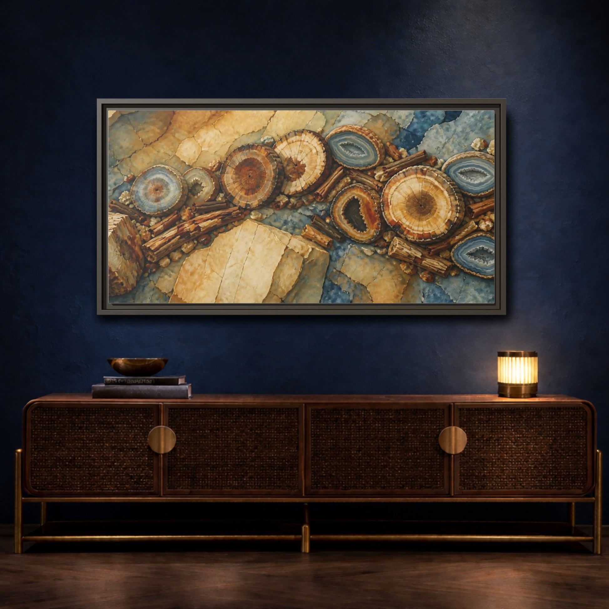 Mockup 4. Petrified Wood Nature Study shown as framed canvas print