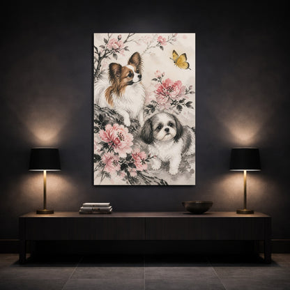 Mockup 3. Pets Among Blossoms shown as canvas print