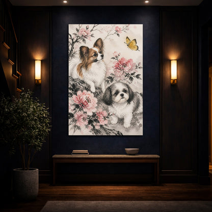 Mockup 4. Pets Among Blossoms shown as canvas print