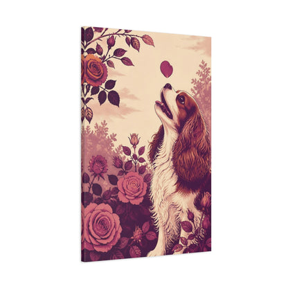 Main Mockup. Pets Cavalier With Roses shown as canvas print