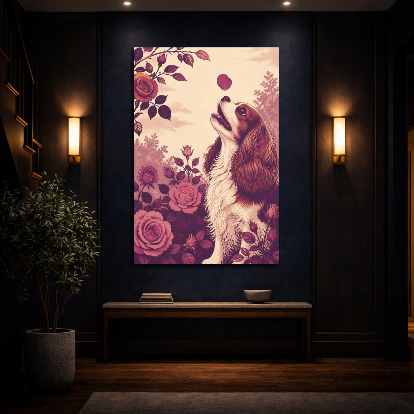 Mockup 4. Pets Cavalier With Roses shown as canvas print