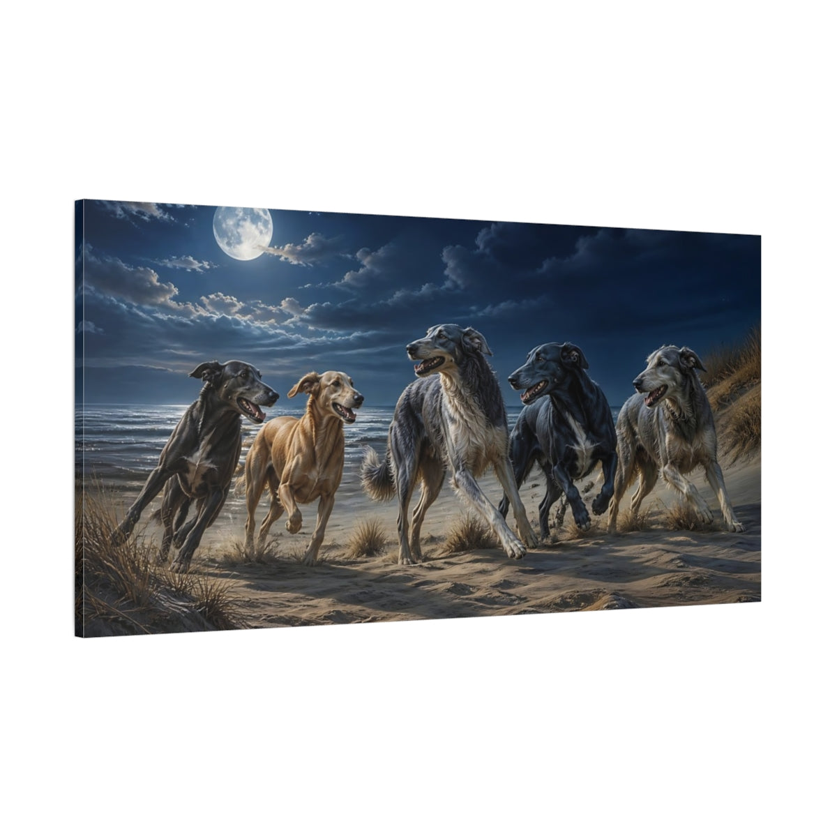Side Mockup 2. Pets Moonlit Dog Pack shown as canvas print