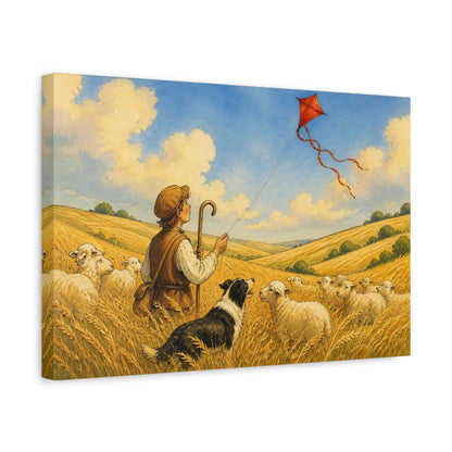 Side Mockup 4. Pets Shepherd Dog In Wheat shown as canvas print