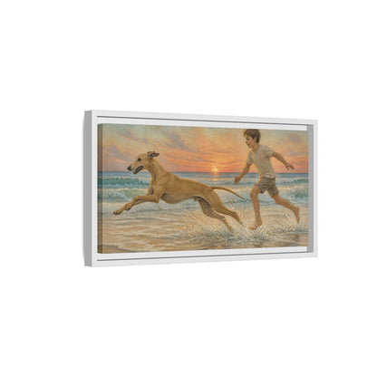 Side Mockup 6. Pets Whippet Dog At Sunset shown as framed canvas print