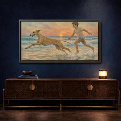 Mockup 4. Pets Whippet Dog At Sunset shown as framed canvas print