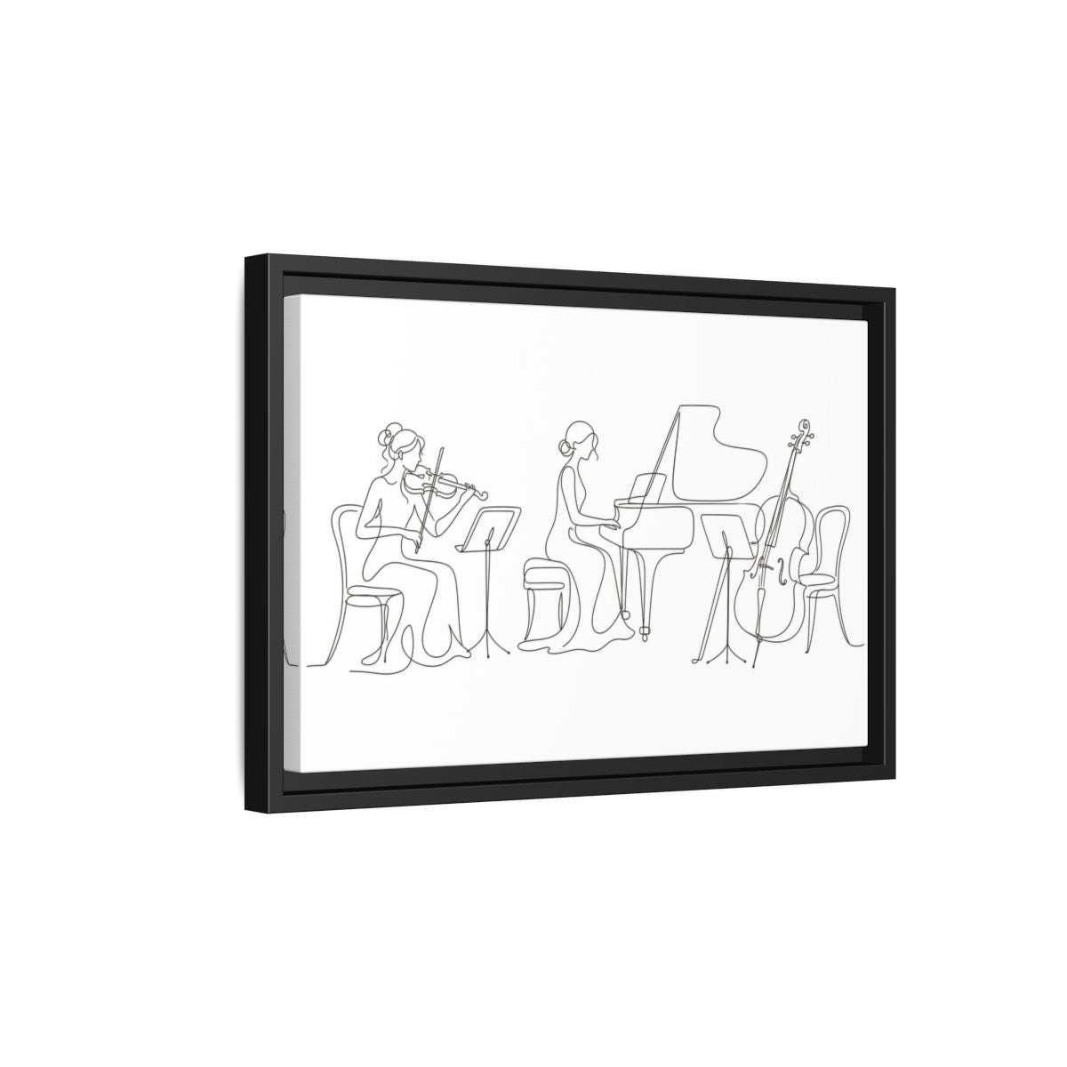 Side Mockup 6. Piano Trio Line Art shown as framed canvas print