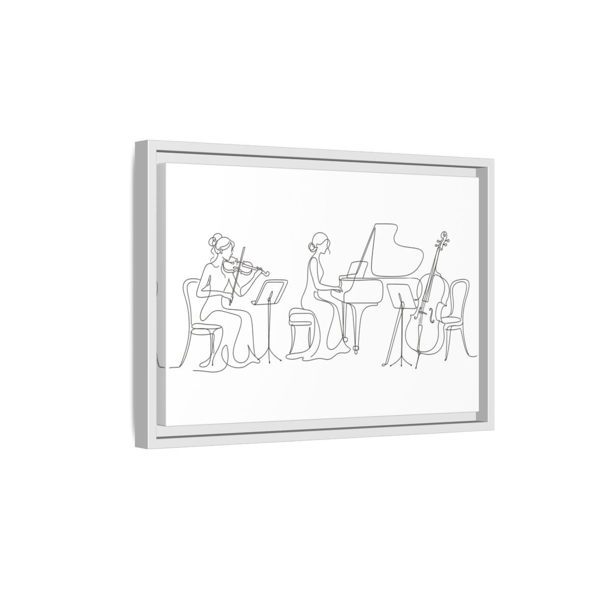 Side Mockup 4. Piano Trio Line Art shown as framed canvas print