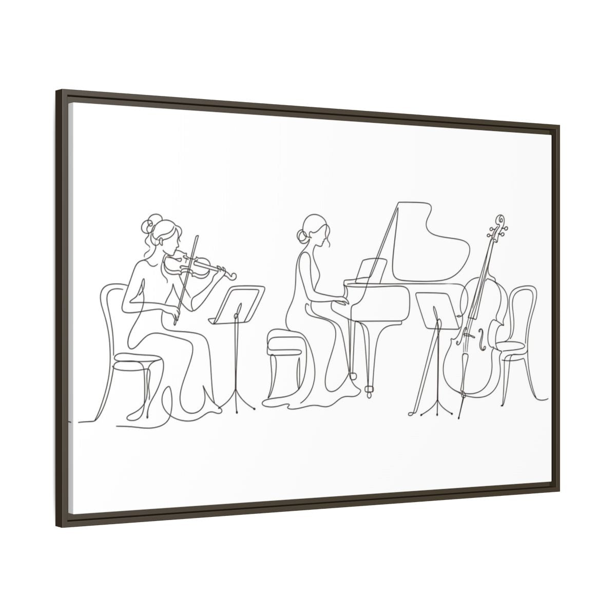 Side Mockup 8. Piano Trio Line Art shown as framed canvas print
