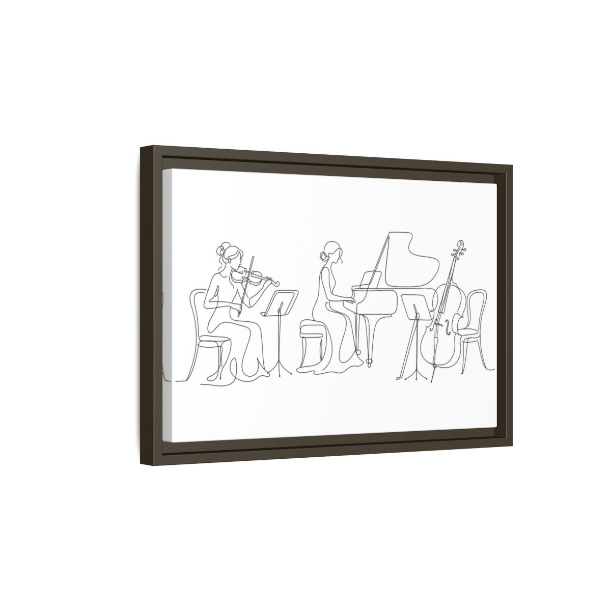 Side Mockup 5. Piano Trio Line Art shown as framed canvas print