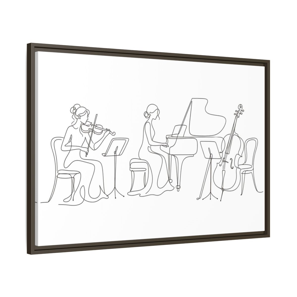 Main Mockup. Piano Trio Line Art shown as framed canvas print