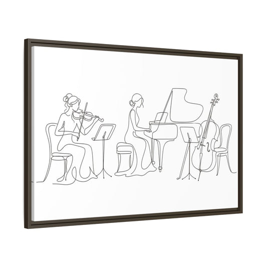 Main Mockup. Piano Trio Line Art shown as framed canvas print