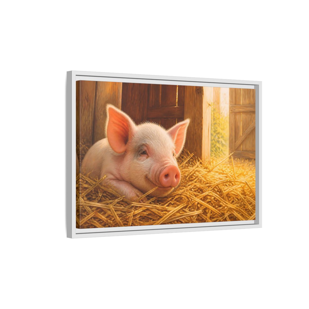 Side Mockup 1. Piglet Farm Animals shown as framed canvas print