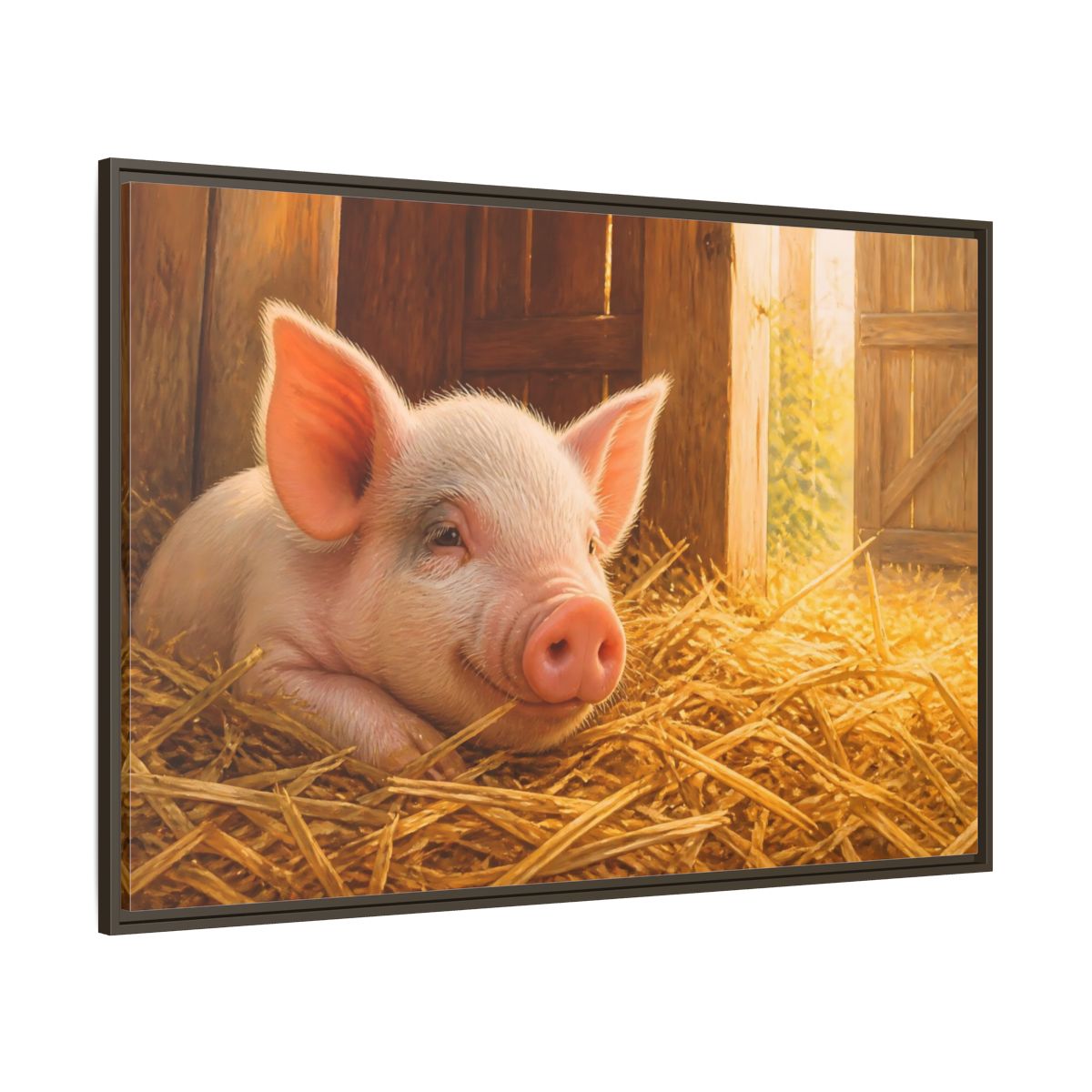 Side Mockup 8. Piglet Farm Animals shown as framed canvas print