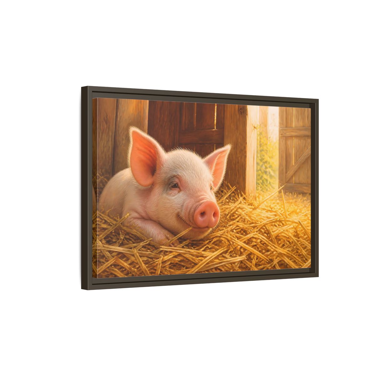 Side Mockup 2. Piglet Farm Animals shown as framed canvas print