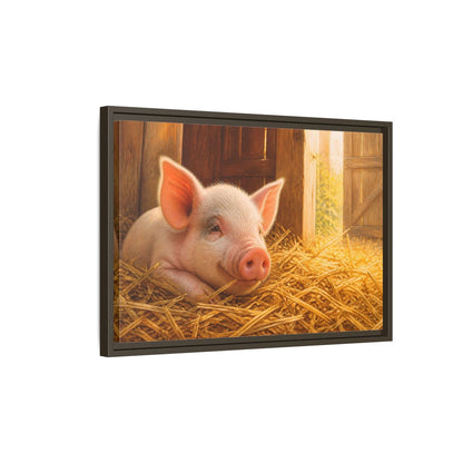 Side Mockup 2. Piglet Farm Animals shown as framed canvas print