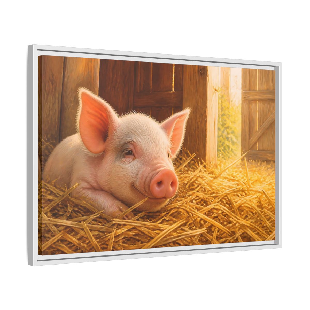 Side Mockup 10. Piglet Farm Animals shown as framed canvas print