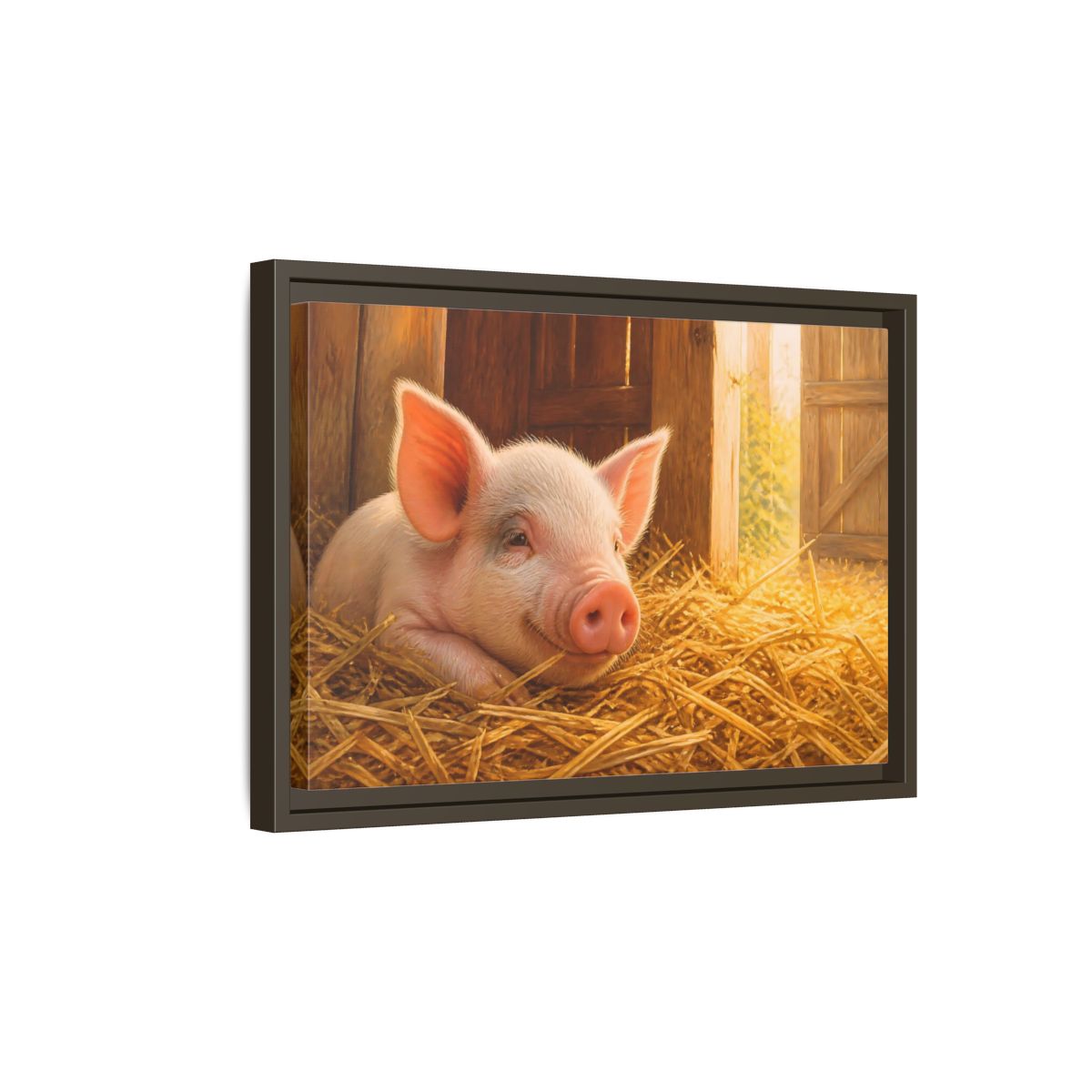 Side Mockup 5. Piglet Farm Animals shown as framed canvas print